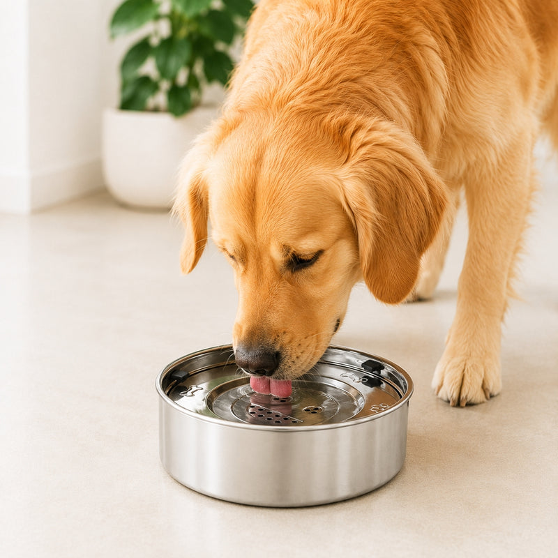 Perro bebiendo del bebedero AquaClean con agua protegida